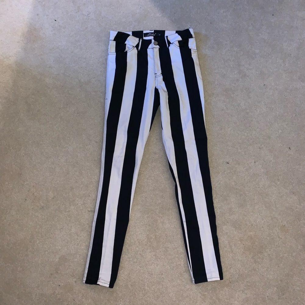 motel rocks black and white striped skinny jeans